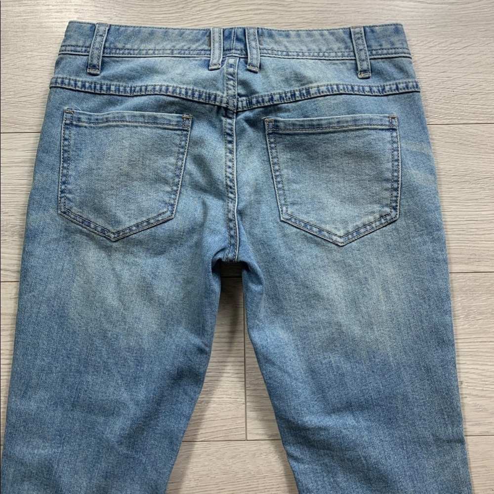 Free People Mid Rise Distressed Raw Hem Skinny Leg Jeans - Picture 5 of 12